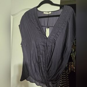 Mustard Seed Deep Blue V-Neck Blouse